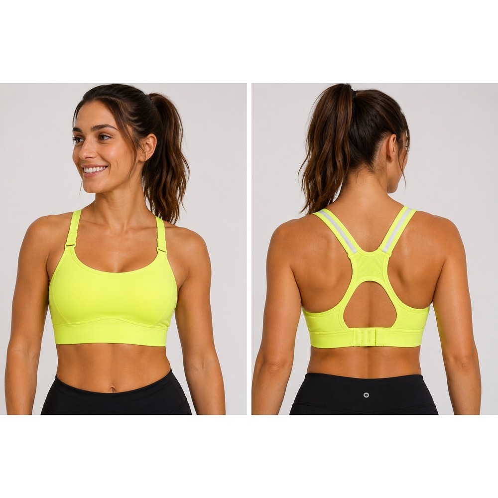 Brooks Juno High Impact Sports Bra Neon‎ Lime Yellow 32C Racerback 350071